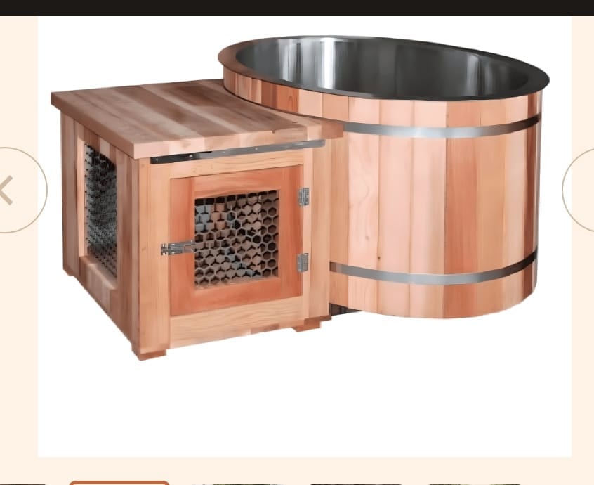 Cedar ice bath paired with cedar-wrapped chiller enclosure