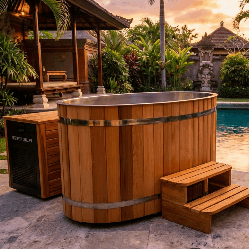 "Sanuk" Oval Ice Bath Plunge outside of Thai Villa