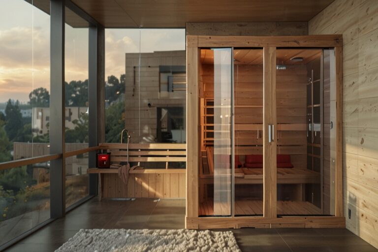 Infrared Sauna in open living space with big windows by Sisu Sauna