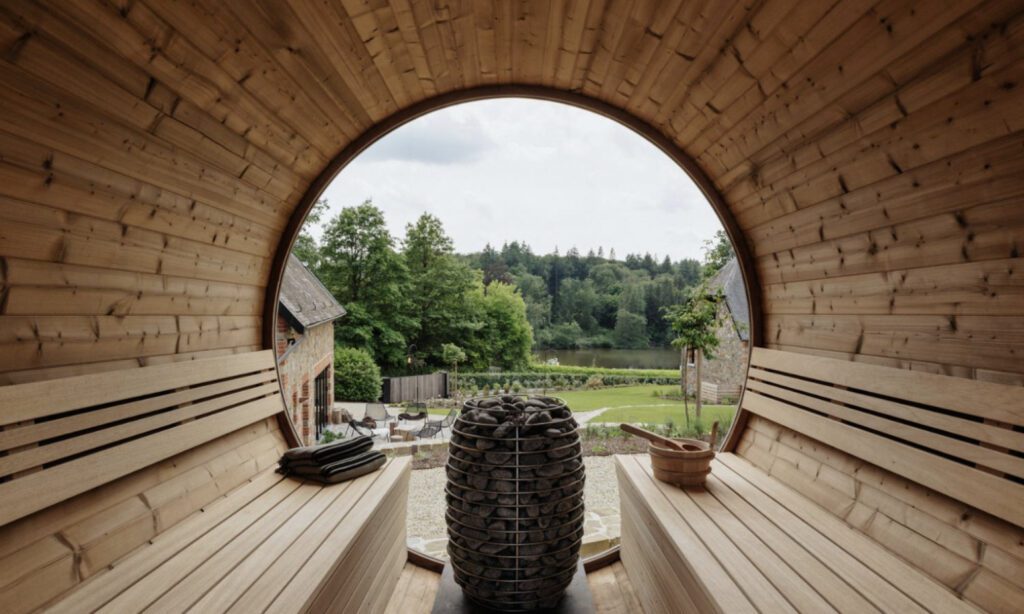 2 Window - 6-8-Person Barrel Sauna inside view