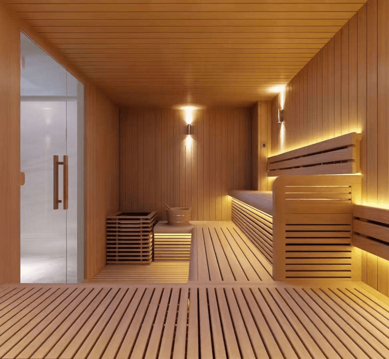 Inside a commercial sauna