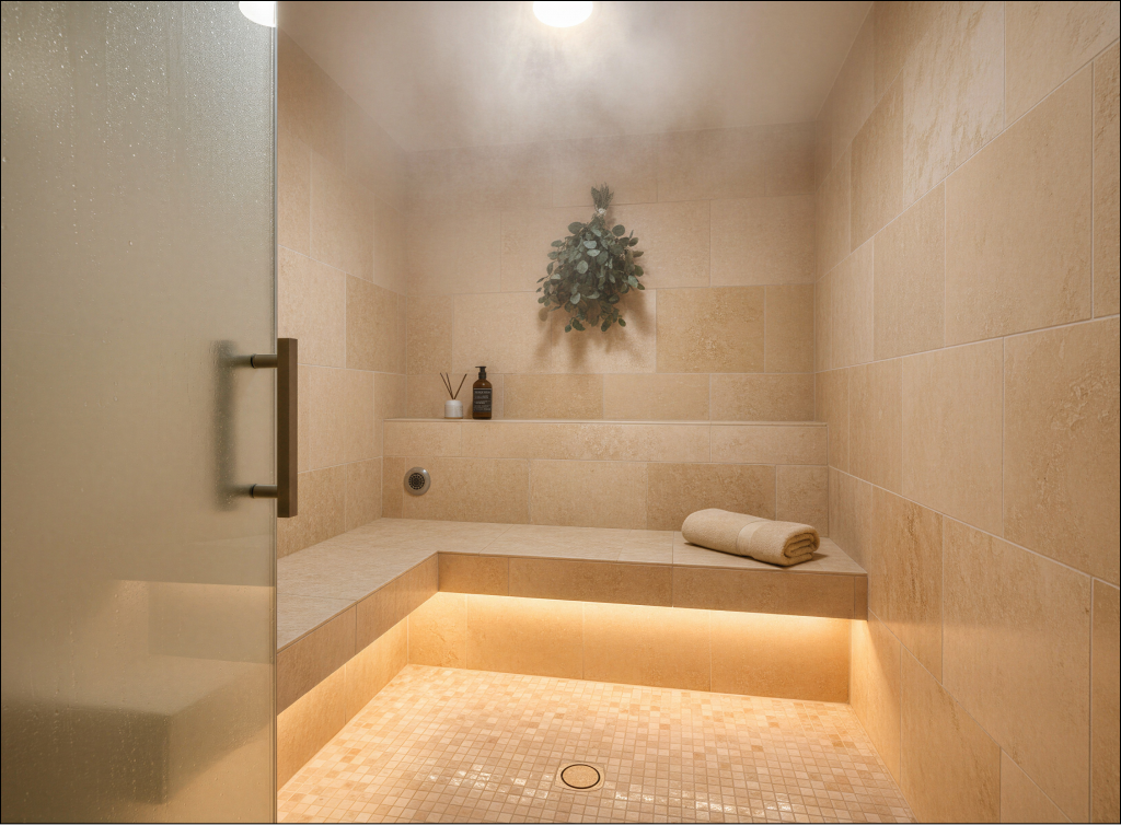 Creme Tiled Wet Steam Sauna